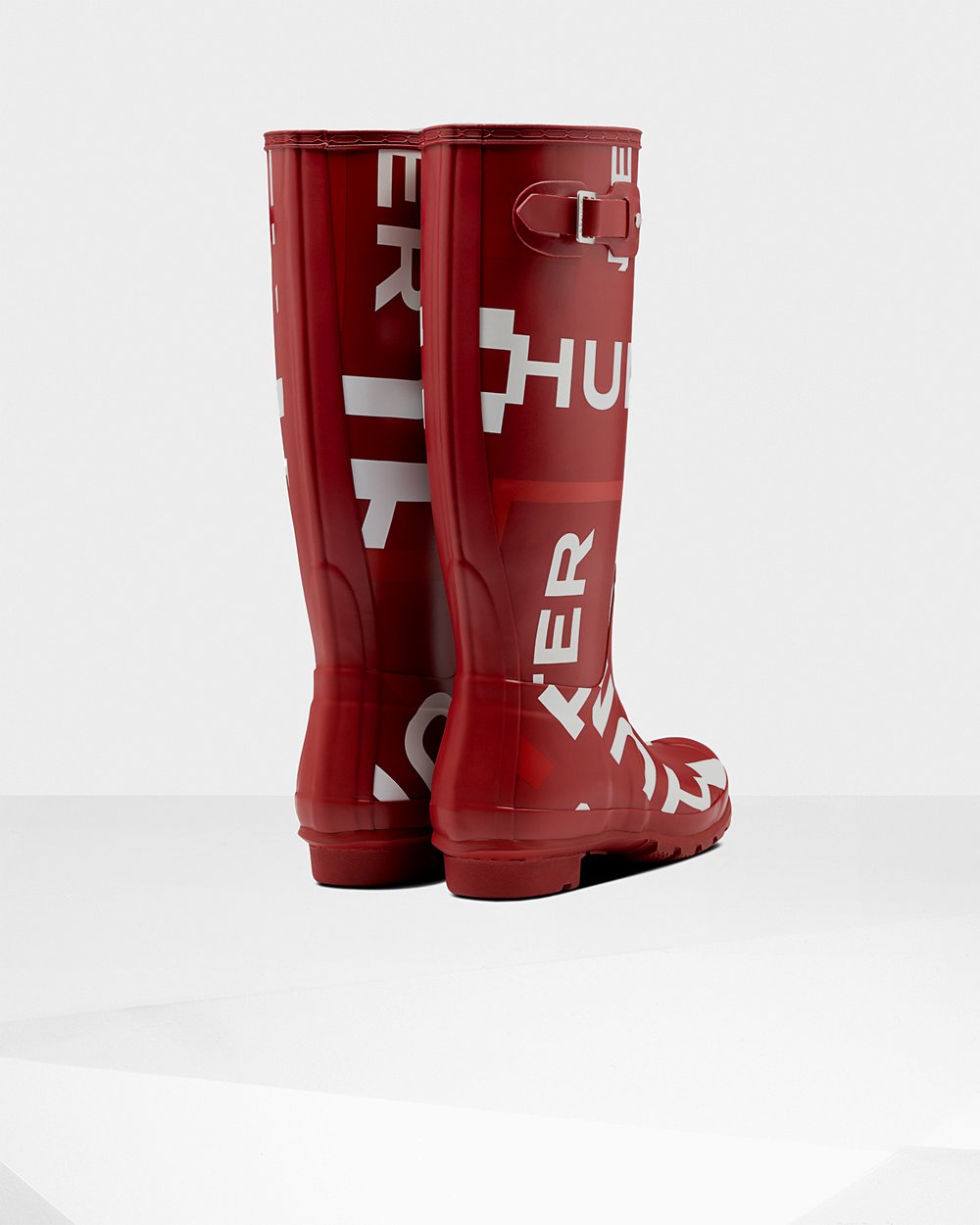 Women Hunter Original Exploded Logo | Tall Rain Boots Grey Red | NZ-16743-LGHK